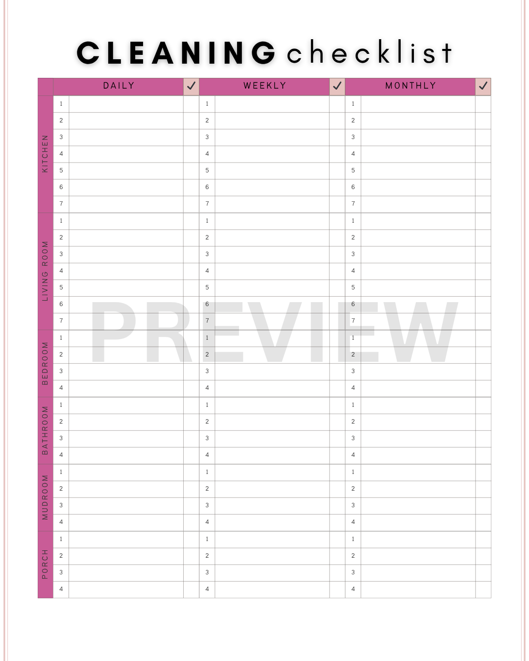 TYS - Cleaning Checklist